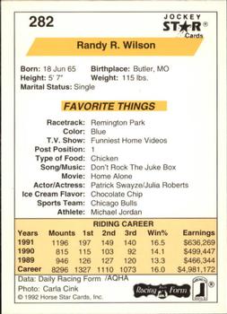 1992 Jockey Star #282 Randy R. Wilson Back